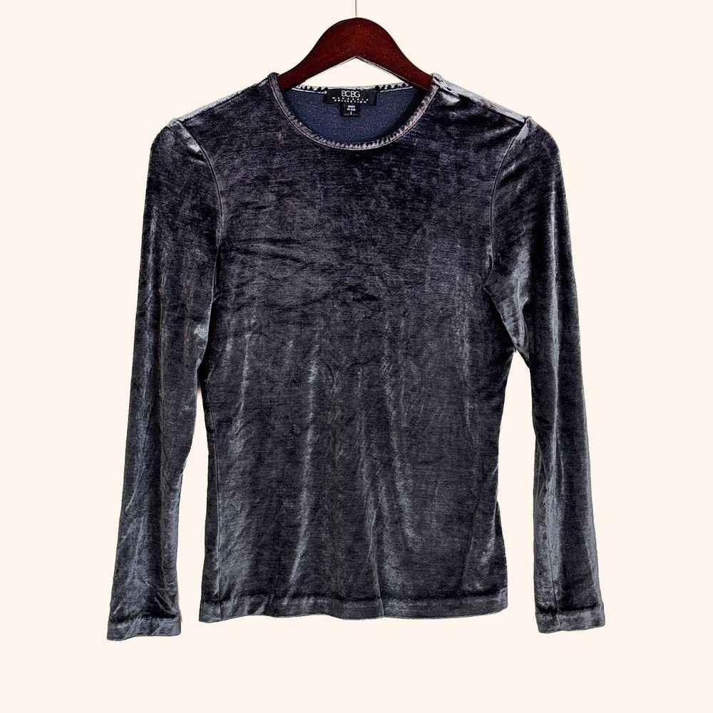 Vintage BCBG Max Azria Gray Velvet Long Sleeve Top
